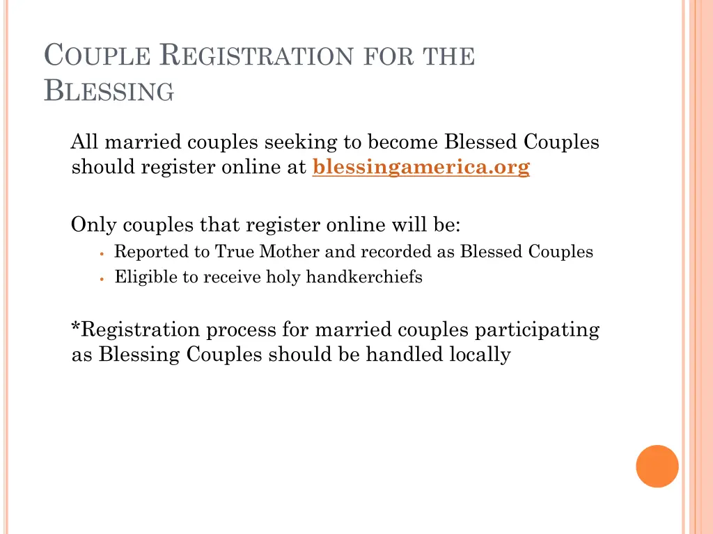 c ouple r egistration for the b lessing
