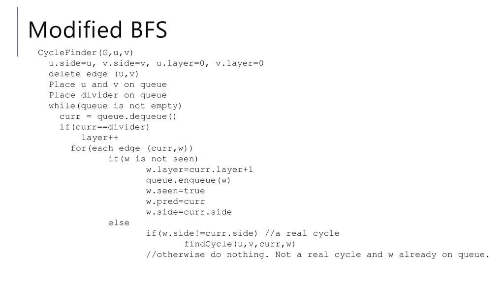 modified bfs cyclefinder g u v u side u v side
