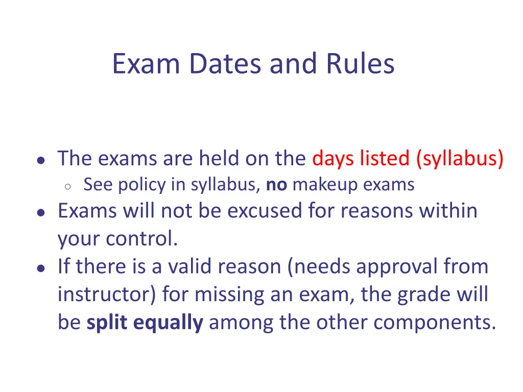 exam dates and rules