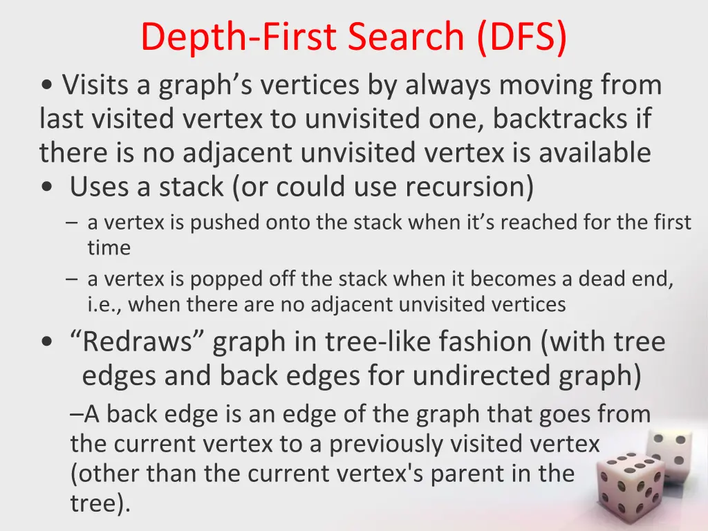 depth first search dfs visits a graph s vertices