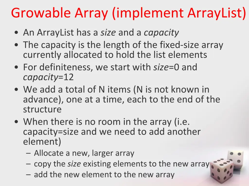 growable array implement arraylist