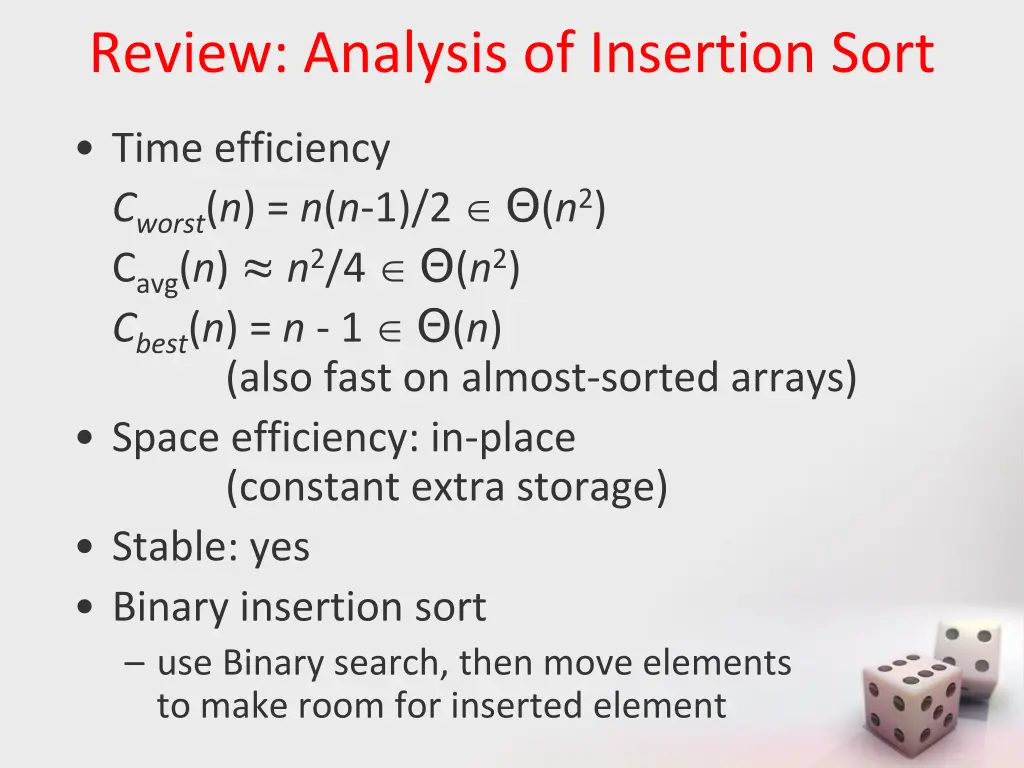 review analysis of insertion sort
