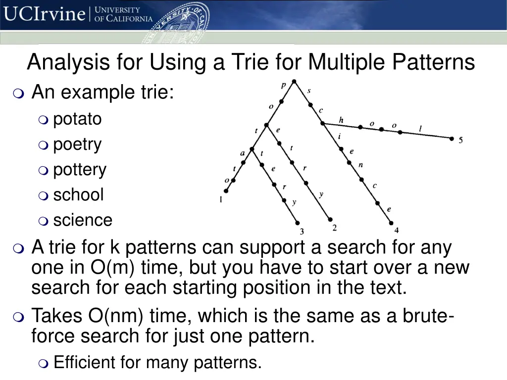analysis for using a trie for multiple patterns