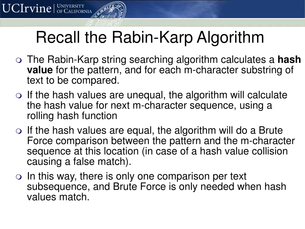 recall the rabin karp algorithm