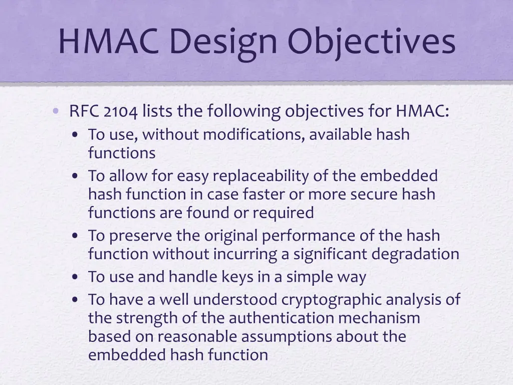 hmac design objectives