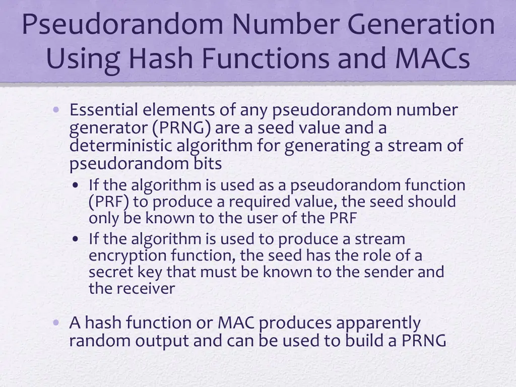 pseudorandom number generation using hash