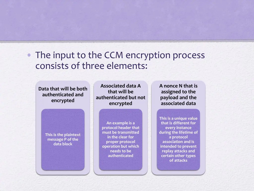 the input to the ccm encryption process consists
