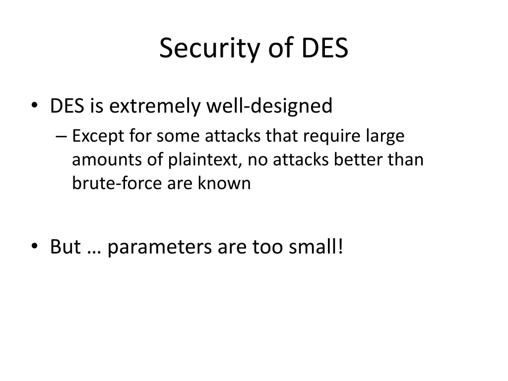 security of des