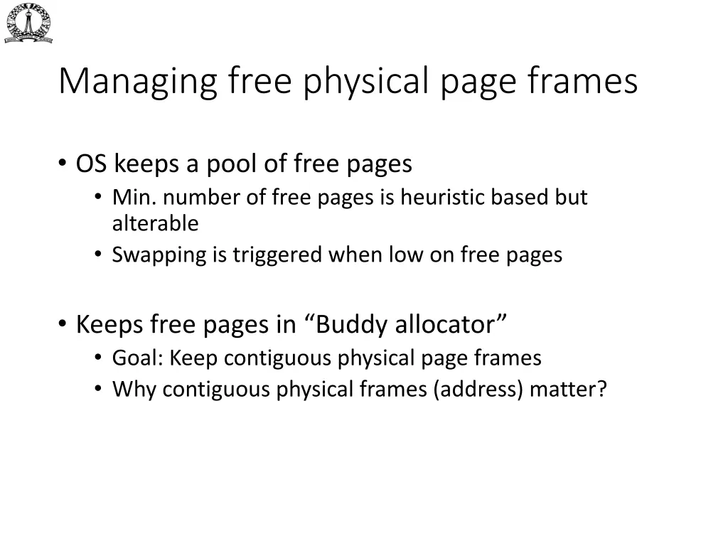 managing free physical page frames
