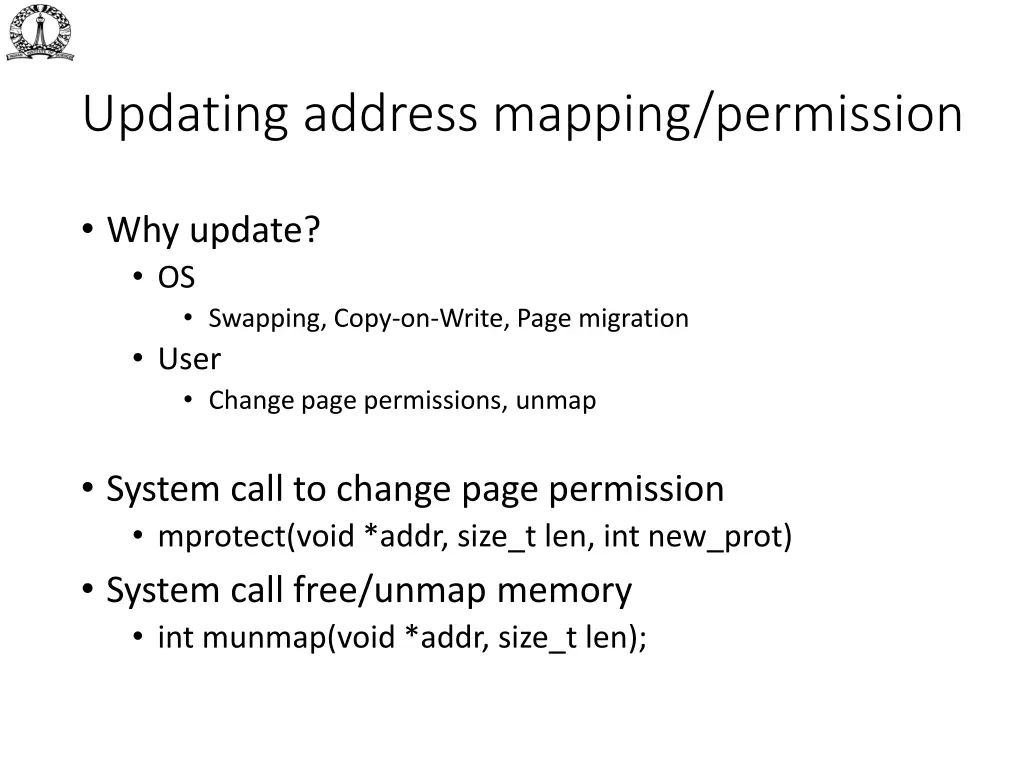 updating address mapping permission