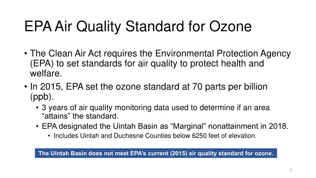 epa air quality standard for ozone