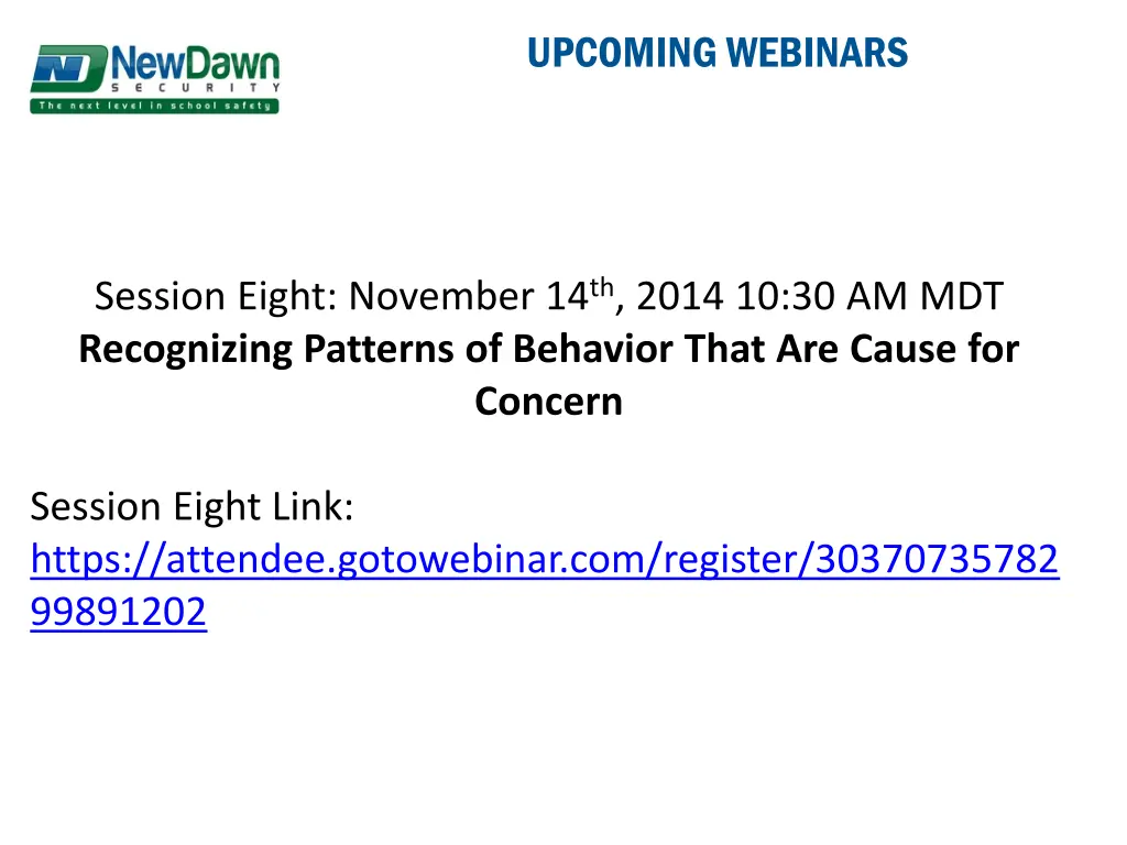 upcoming webinars