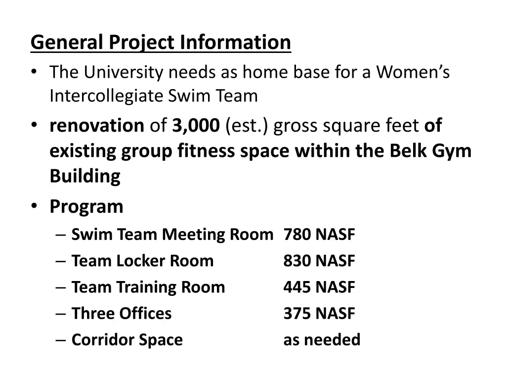 general project information the university needs