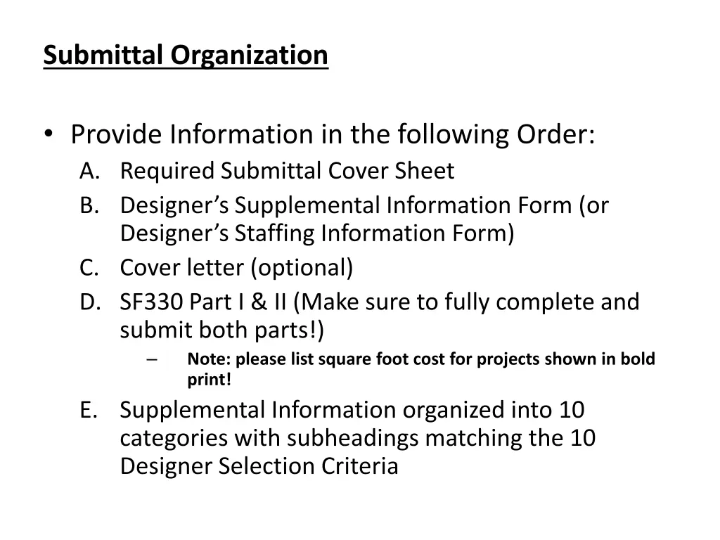 submittal organization