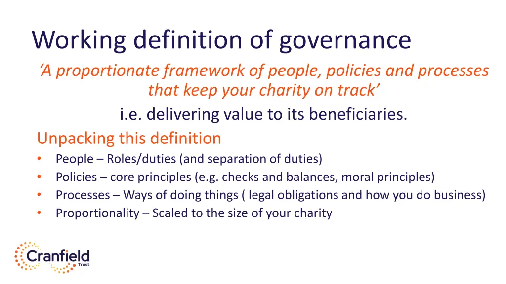 working definition of governance a proportionate
