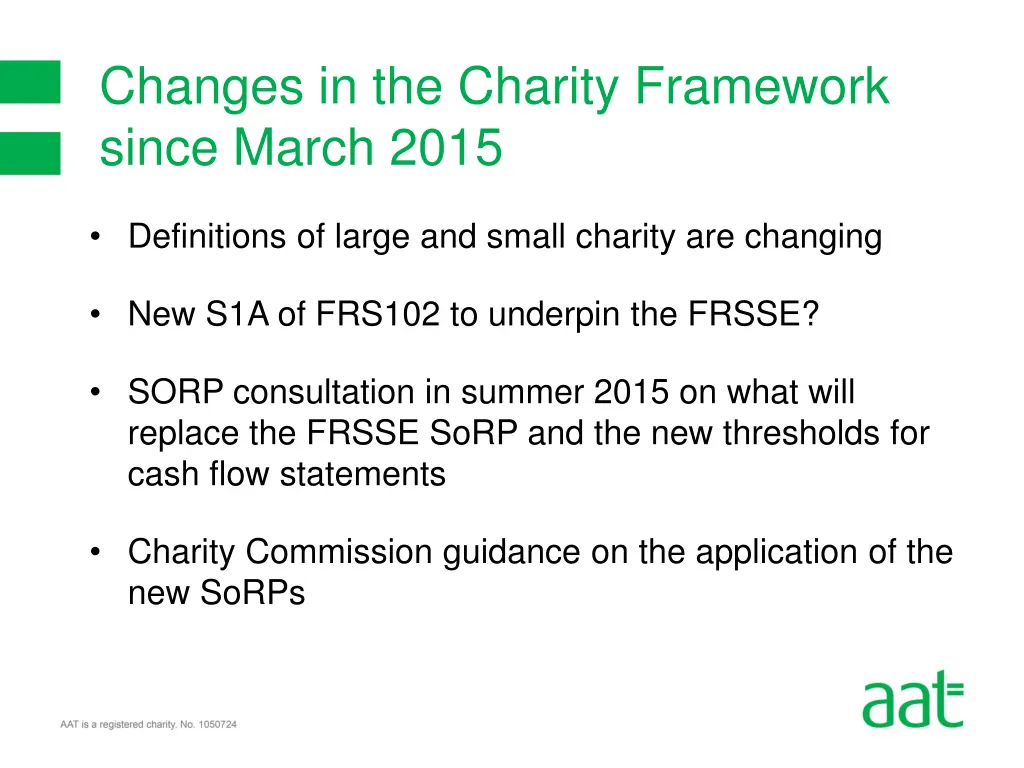 changes in the charity framework since march 2015