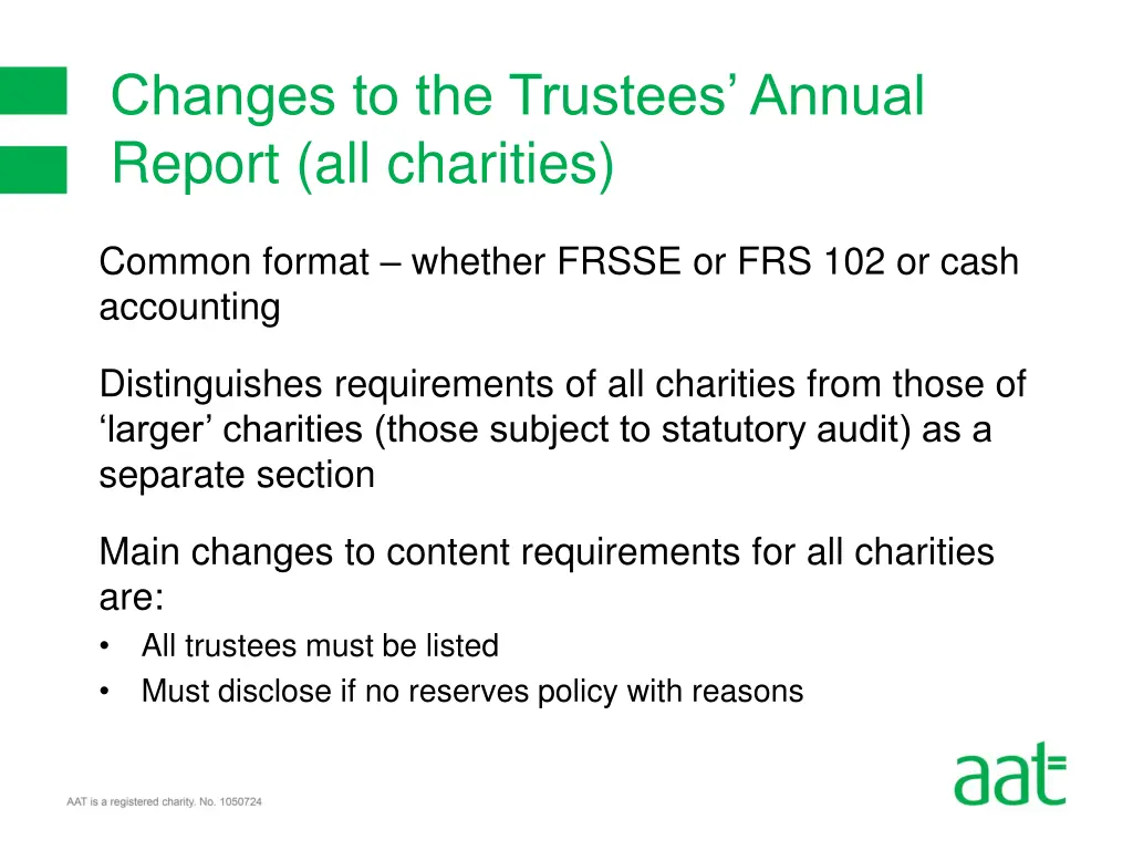 changes to the trustees annual report