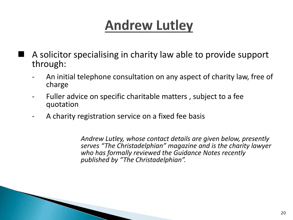 a solicitor specialising in charity law able