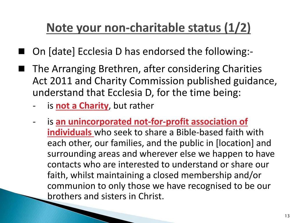 on date ecclesia d has endorsed the following