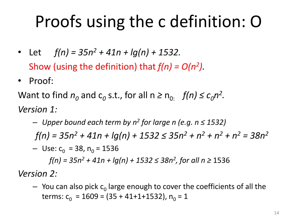 proofs using the c definition o