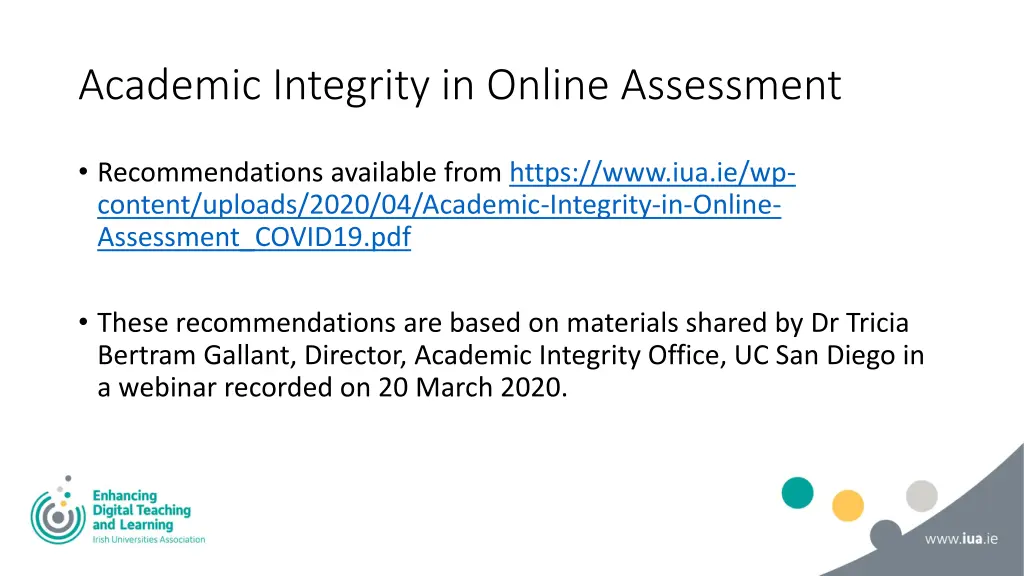 academic integrity in online assessment