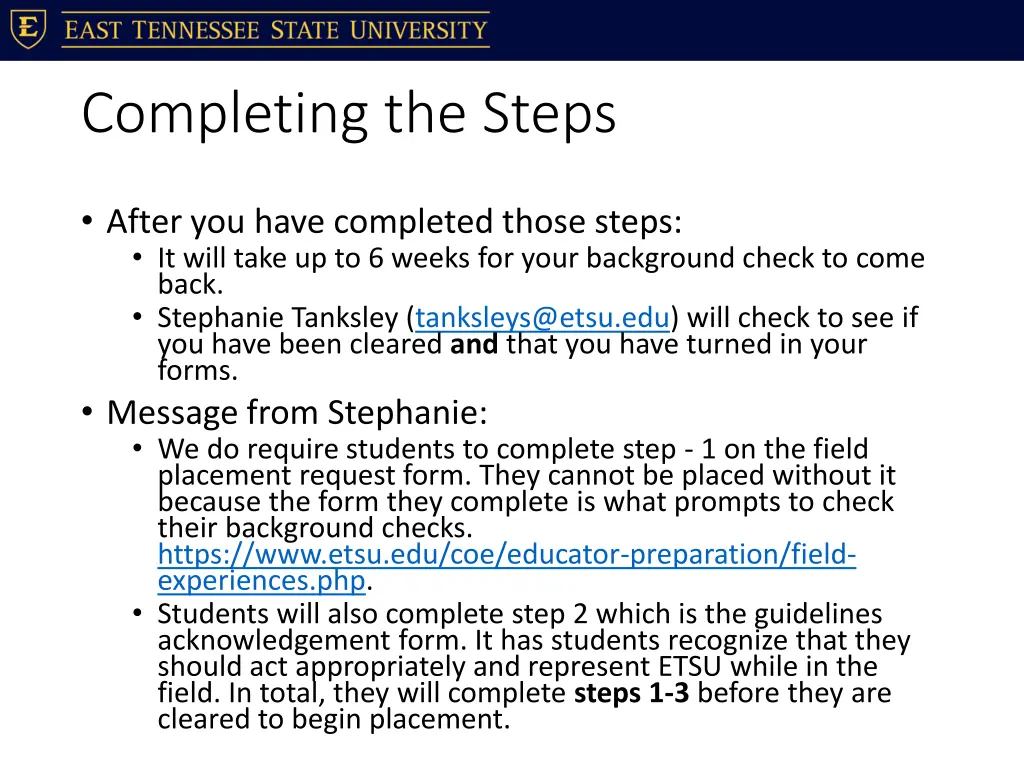 completing the steps