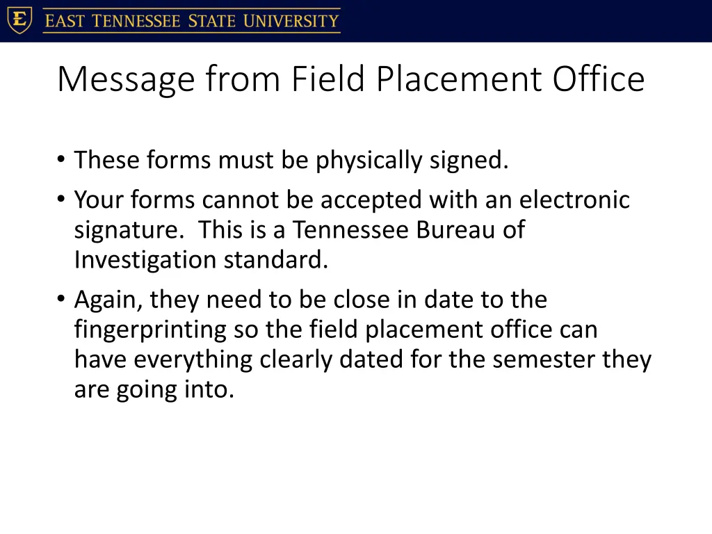 message from field placement office 1