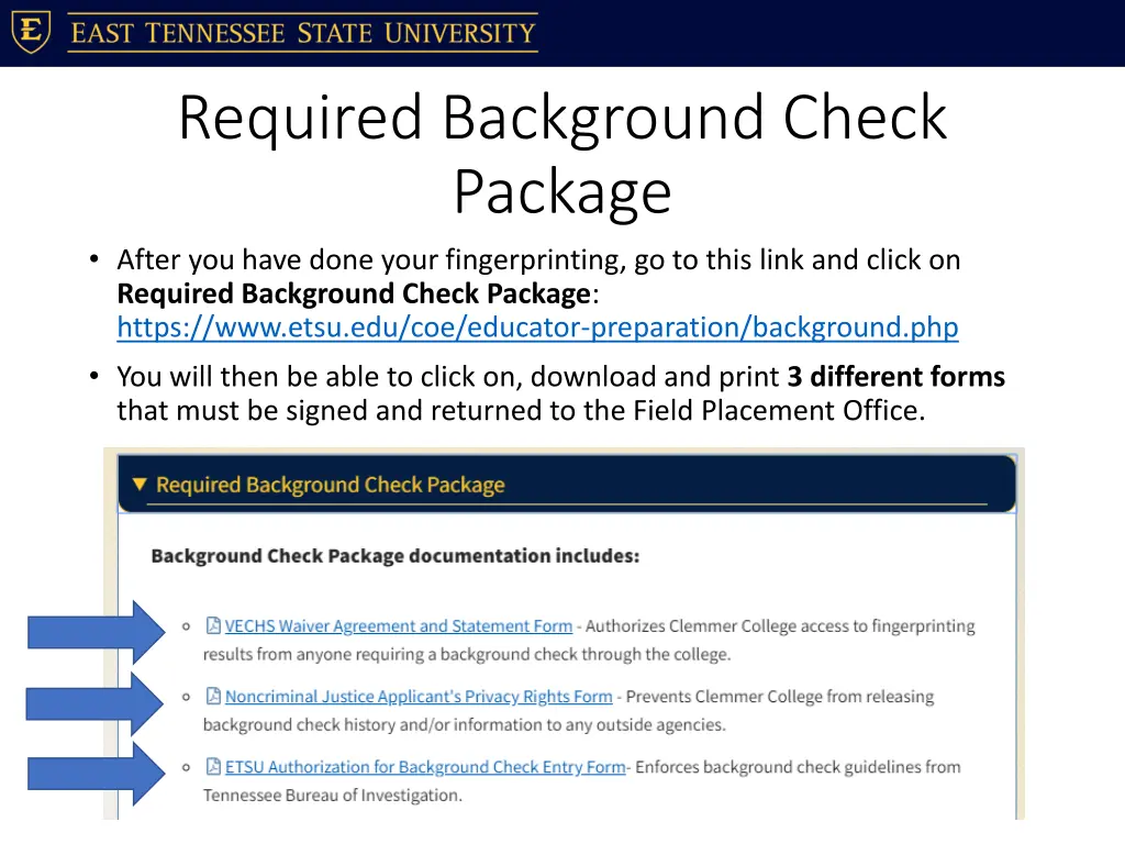 required background check package after you have
