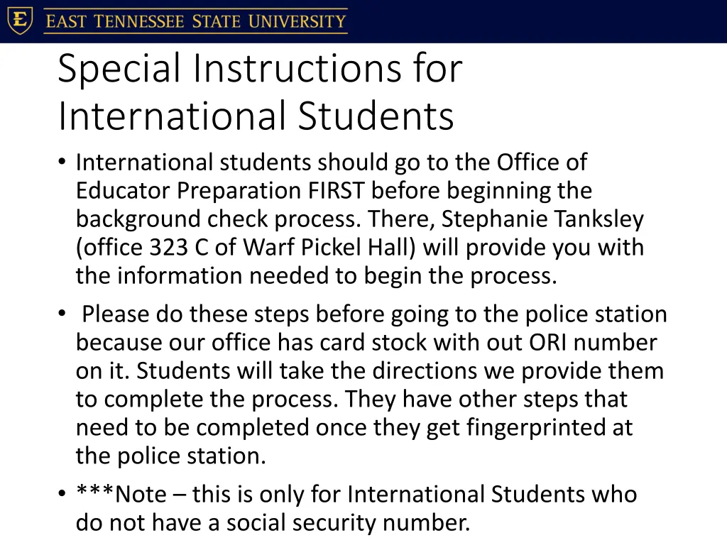 special instructions for international students