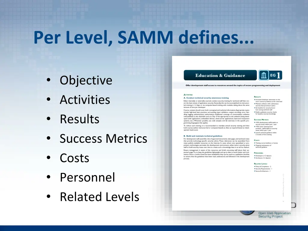 per level samm defines