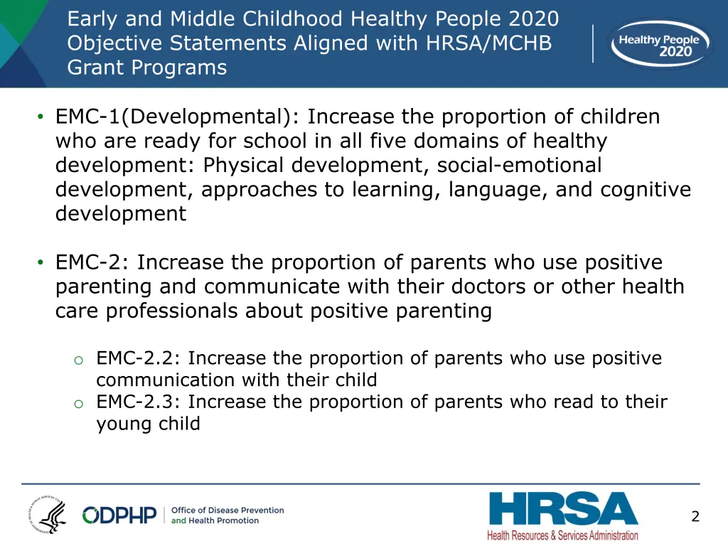 early and middle childhood healthy people 2020