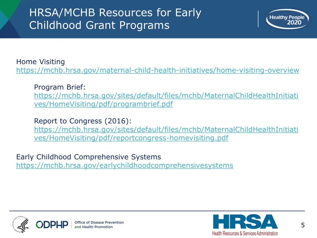 hrsa mchb resources for early childhood grant