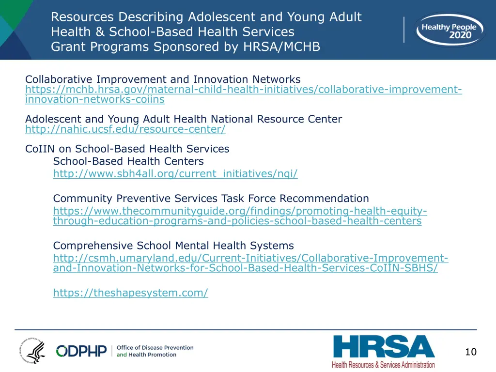 resources describing adolescent and young adult