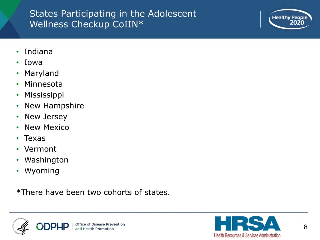 states participating in the adolescent wellness