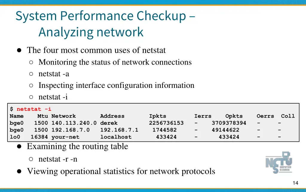 system performance checkup analyzing network