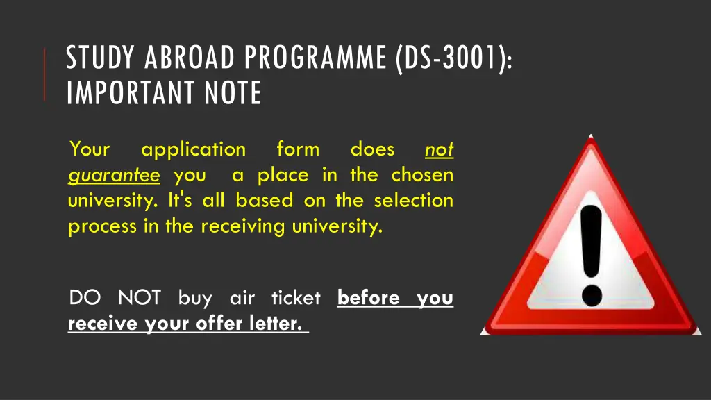 study abroad programme ds 3001 important note