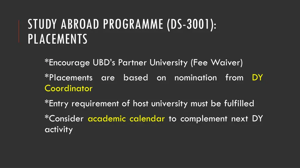 study abroad programme ds 3001 placements