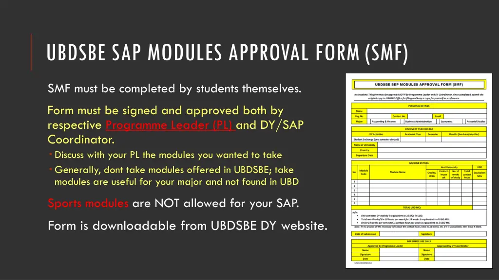 ubdsbe sap modules approval form smf