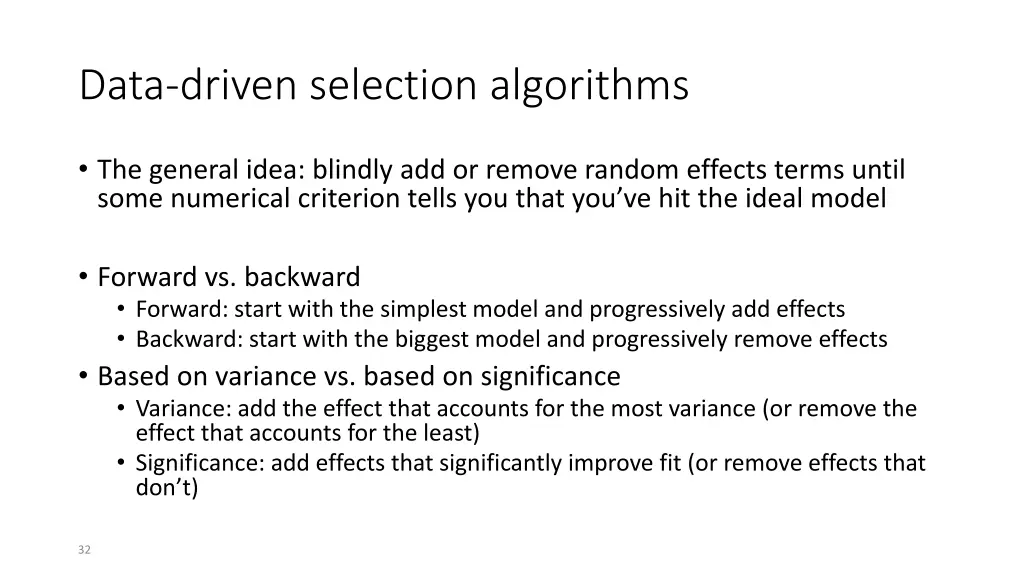 data driven selection algorithms
