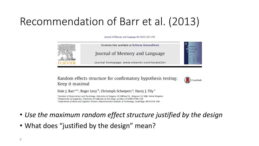 recommendation of barr et al 2013