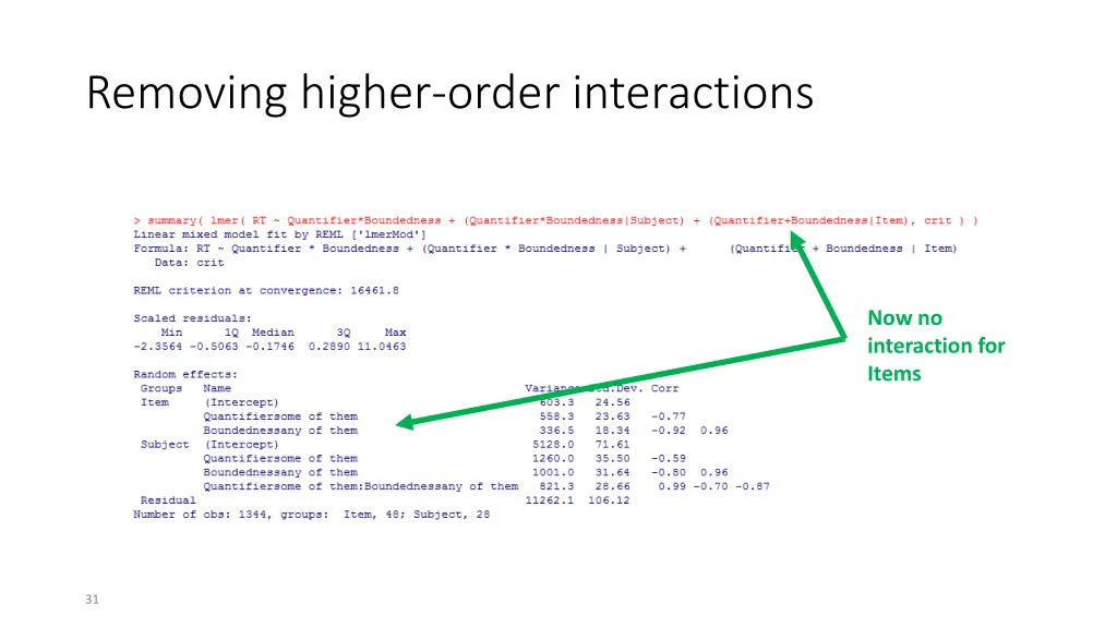 removing higher order interactions 1