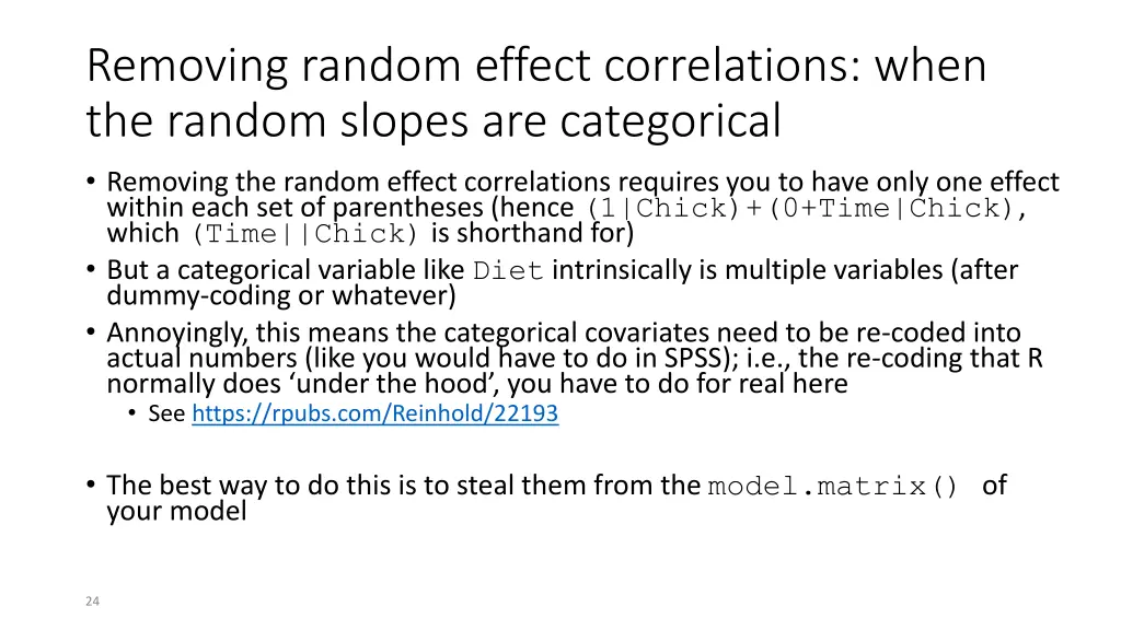 removing random effect correlations when 1
