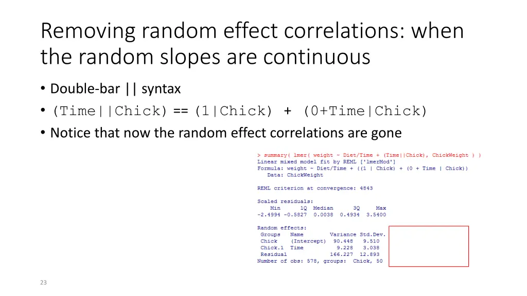 removing random effect correlations when
