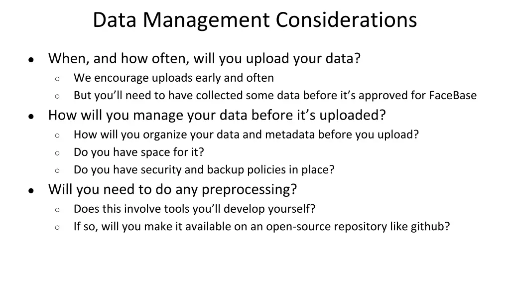 data management considerations