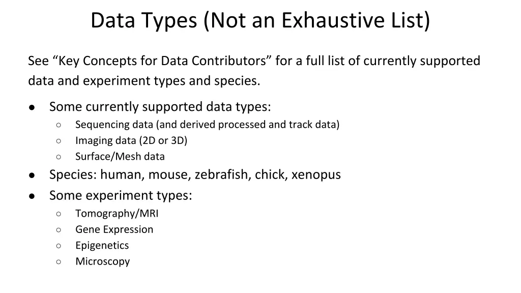 data types not an exhaustive list