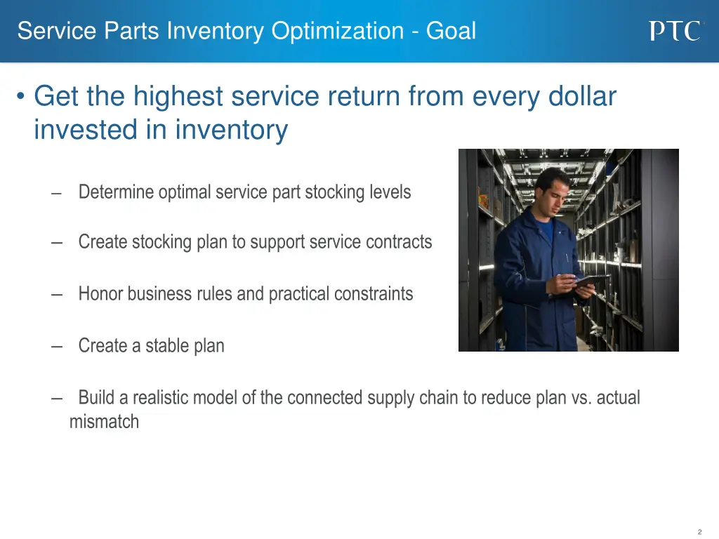 service parts inventory optimization goal