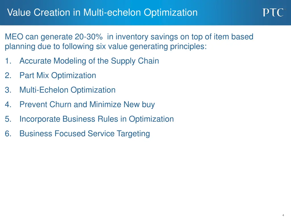 value creation in multi echelon optimization