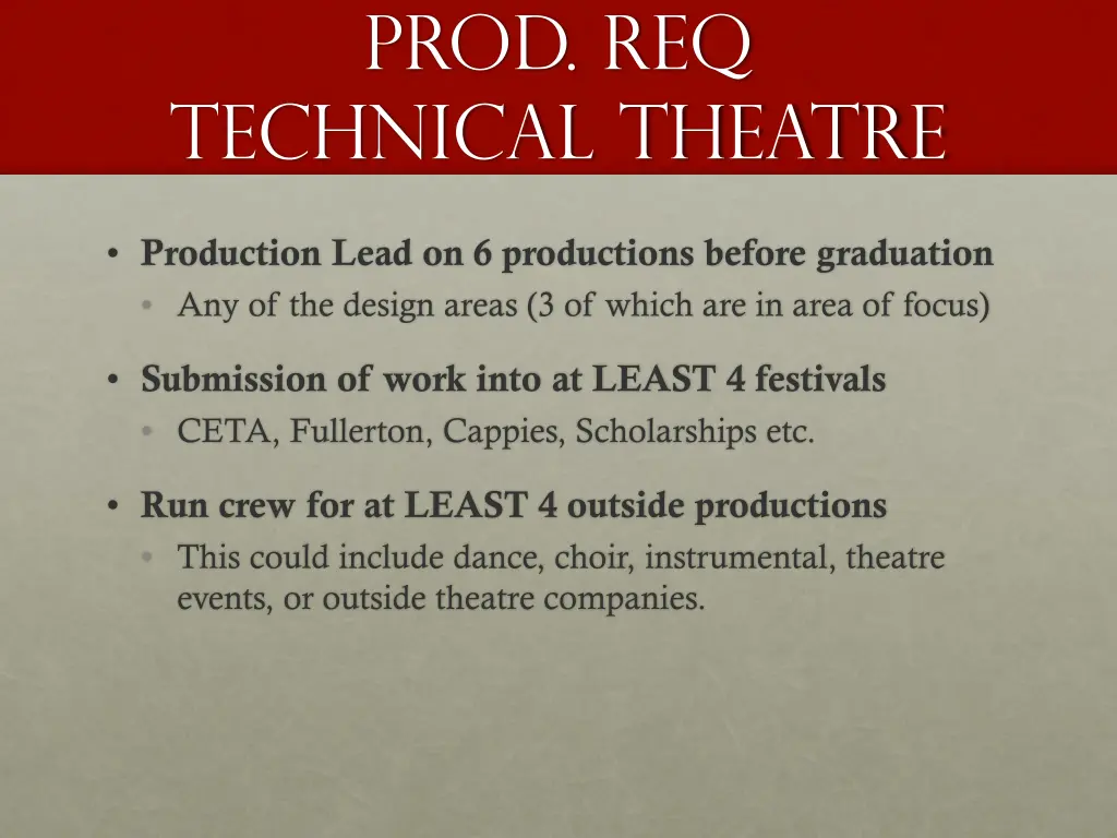prod req technical theatre