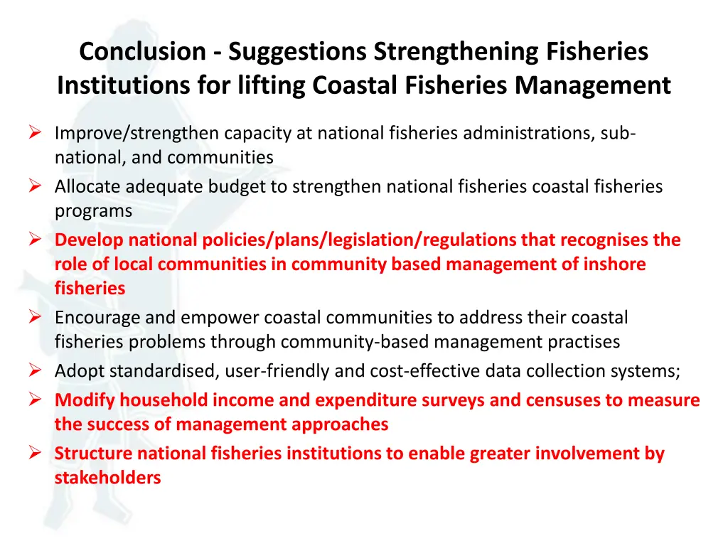 conclusion suggestions strengthening fisheries