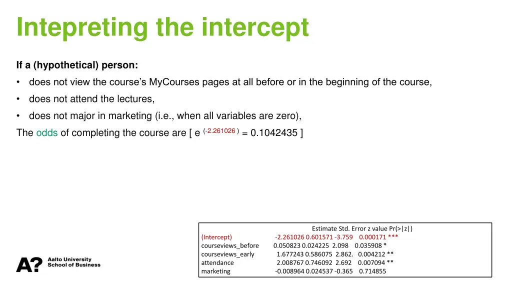 intepreting the intercept